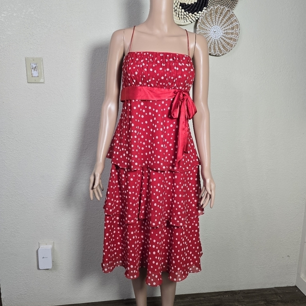 Liz Claiborne Red Polka Dot Tiered Dress Size 12 - Picture 8 of 16